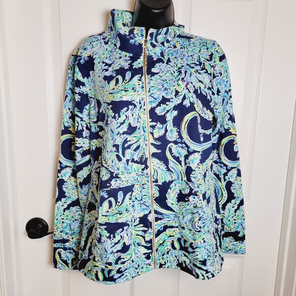 Lilly Pulitzer Tops - Lilly Pulitzer Jacket Medium Blue Betsey Floral Scuba Doo High Tide Athleisure